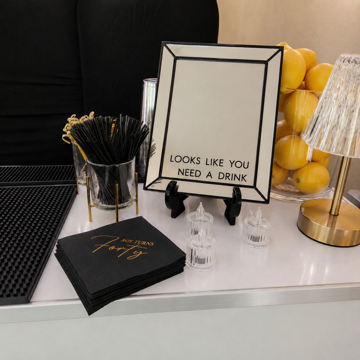 Bar setup with signage