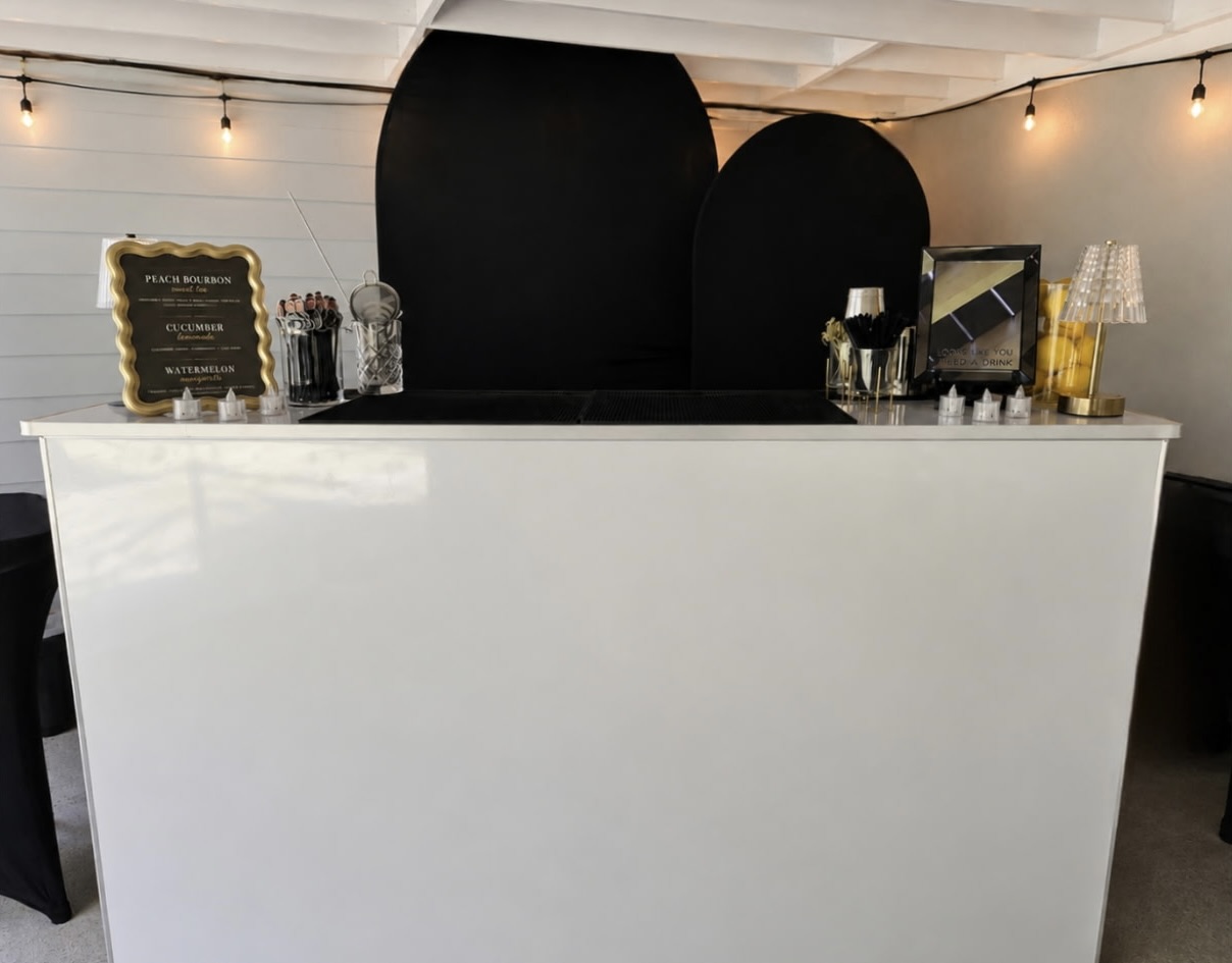 Full bar setup with display arches